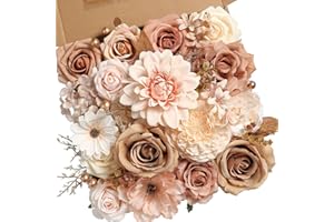 YYHUAWU Artificial Flowers Combo Set Fake Flower Leaf Box with Stems for DIY Wedding Bouquets Centerpieces Arrangements Baby Shower Party Home Decorations (Brown & Nude Color)