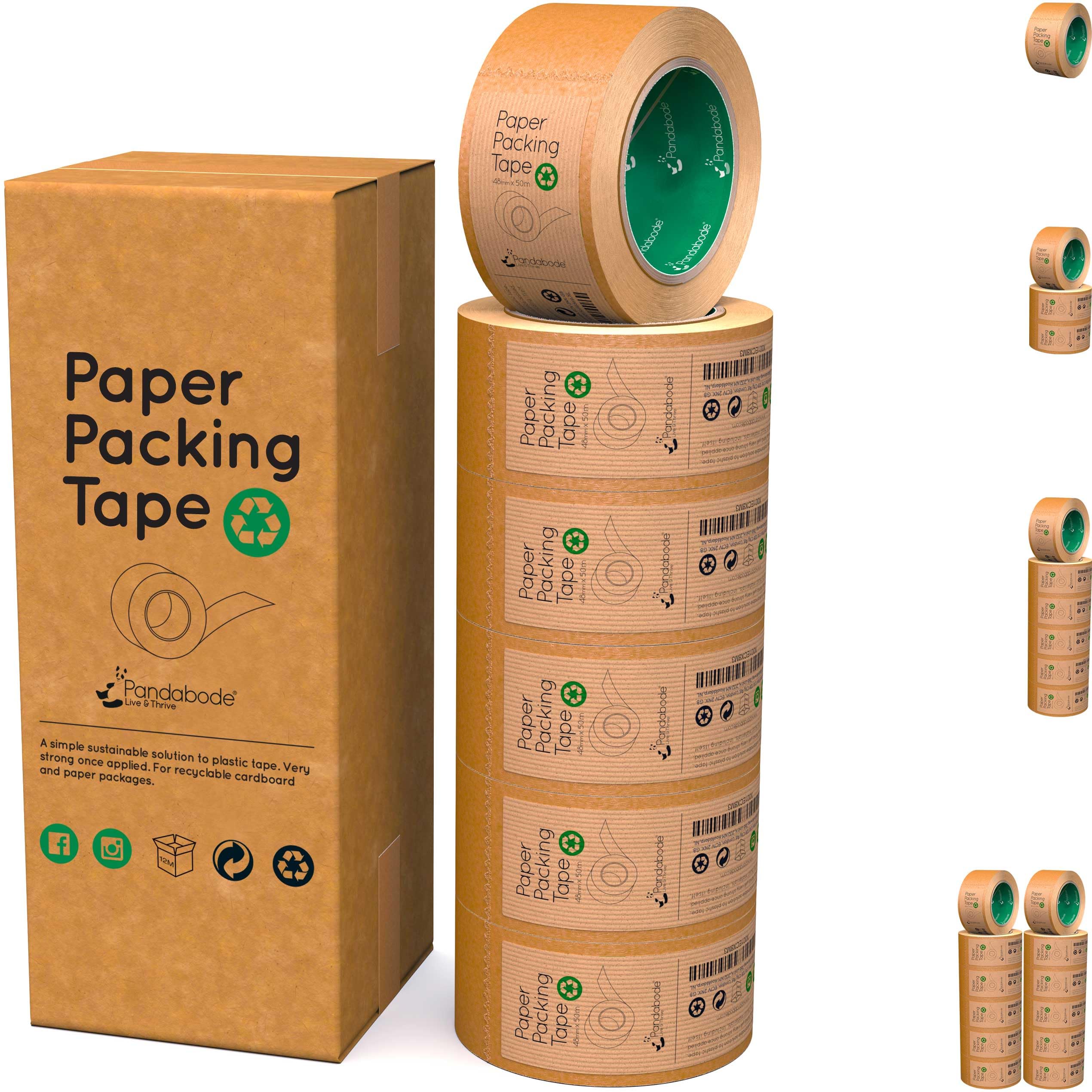 Pandabode Kraft Paper Packing Tape 48mm x 50m | Brown Paper Tape for Strong Parcel Packaging | 1/3/6/12 Pack | Recyclable & Eco Friendly (6)