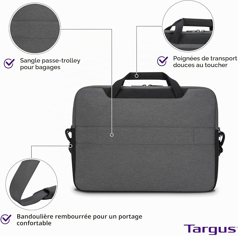 TBS92502GL Sacoche fine Cypress 15,6 pouces avec EcoSmart - Gris