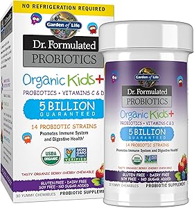 Garden of Life Dr. Formulated Probiotics Organic Kids+ plus Vitamin C & D - Berry Cherry - Gluten, Dairy & Soy Free Immune & 