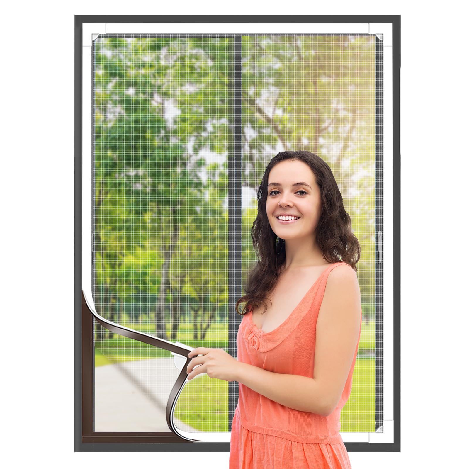 Flintronic Adjustable DIY Magnetic Fly Screen Window, 2x2.5M Fibergalss Mesh Mosquito Netting, Fly Screen for Window with Full Frame Magnetic Strip, Easy Install Keep Bugs/Flys/Mosquitoes Out, White