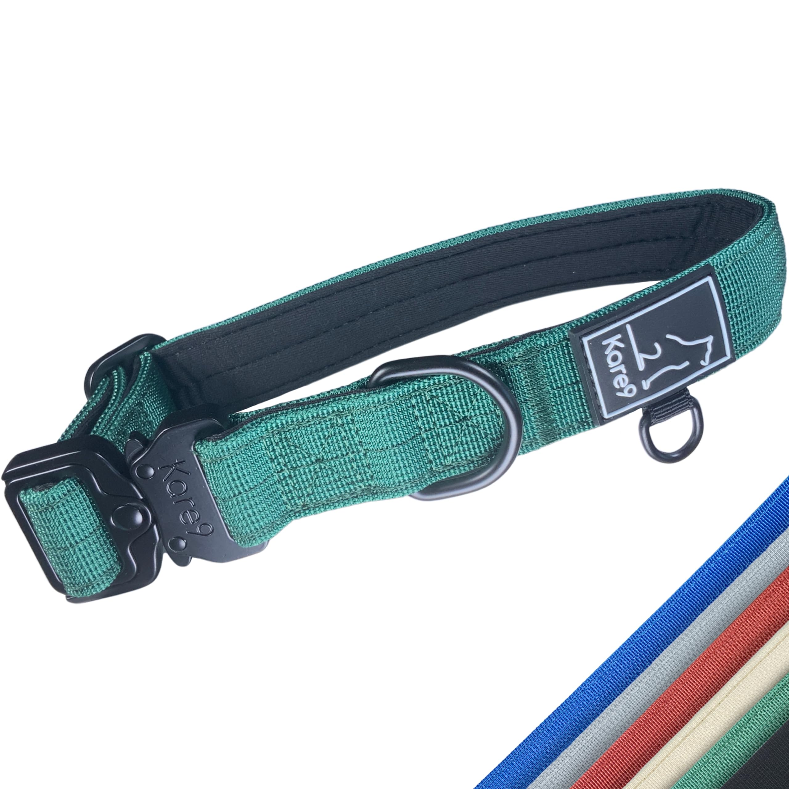 Kare9 Strong Padded Collar - Adjustable: 33cm - 43cm | Secure & Durable w/Metal Buckle (Small, Green) for Small/Medium Dogs