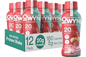 OWYN ONLY WHAT YOU NEED OWYN Strawberry Banana Flavored Protein Shake, 20g Protein, 4g Sugar, 3g Fiber, Dairy Free, Plant Based Protein Drink, 12 Count
