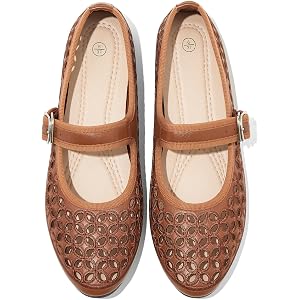 MMEFOUND Women's Perforated Mary Jane Flats Shoes Adjustable | Retro Summer Strap Comfortable Breathable Memory Foam Casual L