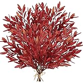 Arborus 5 Stems Artificial Fall Greenery – 14.6" Olive Leaf Stems for Autumn Floral Arrangements, Thanksgiving Centerpieces, Fall Decor Bouquets, Burgundy Red