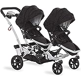 Dream On Me Track Tandem Double Umbrella Stroller in Black, Lightweight Double Stroller for Infant and Toddler, Multi-Position Reversible &amp; Reclining Seats, Large Storage Basket and Canopy