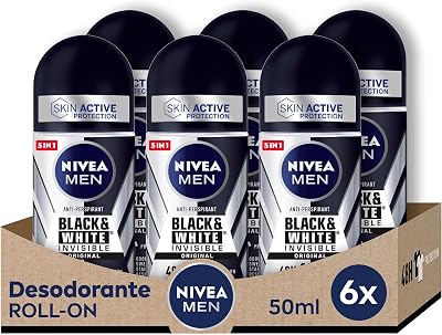 NIVEA - - Body Care - Roll-On Deodorant Black & White Invisible Original Men (6 x 50 ml) (Refurbished A+)