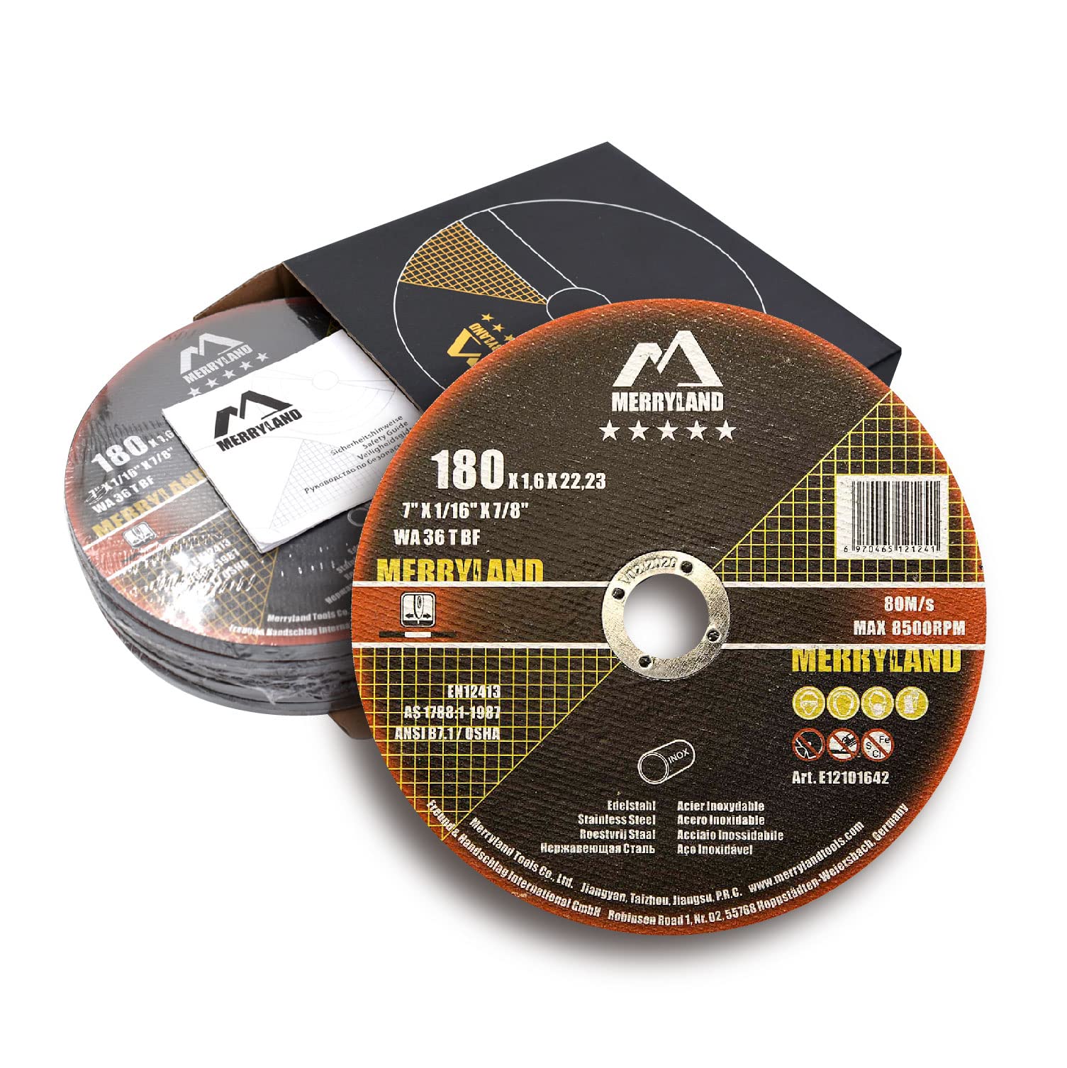 Merryland Cutting Disc 180 Metal for Angle Grinder, 180 X 1.6 X 22.23 mm Cutting Wheel 25 Pieces, INOX Stainless Steel Iron 7 inch Type 41, Expert-Line E12101642