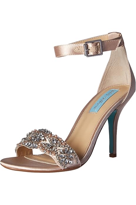 mayra champagne satin rhinestone ankle strap heels