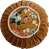 vctops Round Throw Pillow with Zipper Vintage Spring Floral Pillow Cushion Soft Velvet Pleated Throw Pillows for Couch Chair Bed Car (Orange,18")