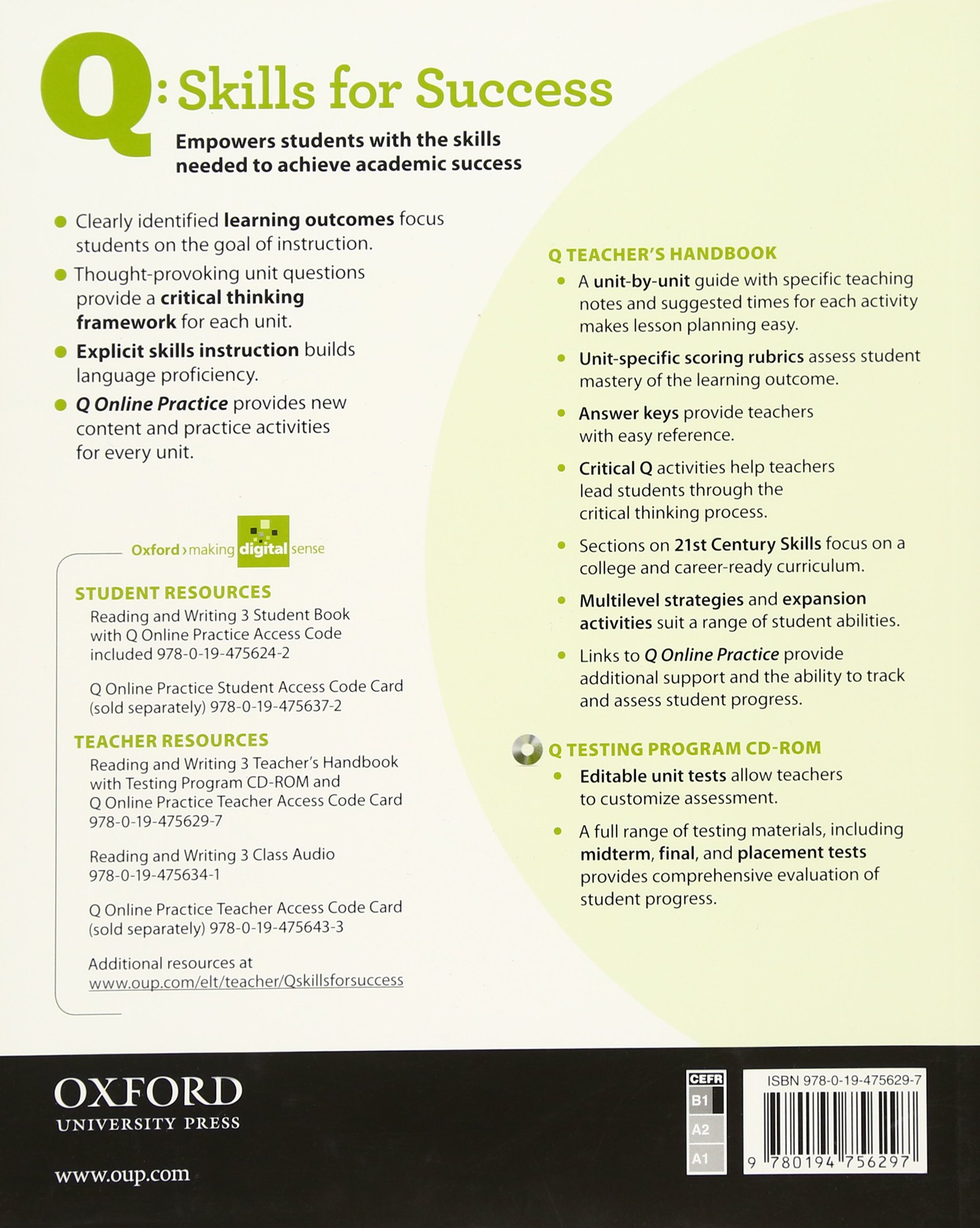 Buy Q Skills For Success Reading And Writing 3 Teacher S Book With Testing Program Cd Rom Book Online At Low Prices In India Q Skills For Success Reading And Writing 3 Teacher S