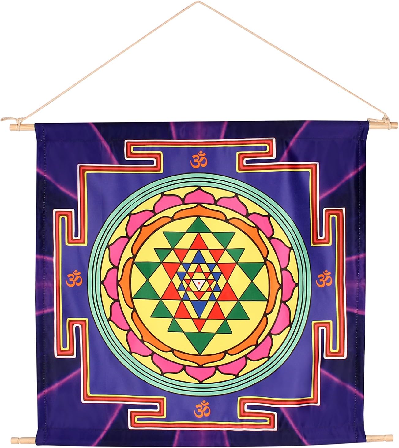 HappyGenie 21" x 22" Energized Sacred Geometry Sri Yantra Meditation Banner for Abundance (Made in Accordance to Ancient Scriptures), Spiritual Wall Decor
