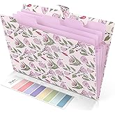 SKYDUE Accordion File Organizer, Floral Expanding File Folders with 5 Pockets, Cute Document Organizer for Paper Bills Receipt Storage, School Office & Hospital Supplies Letter/A4 Size Light Purple