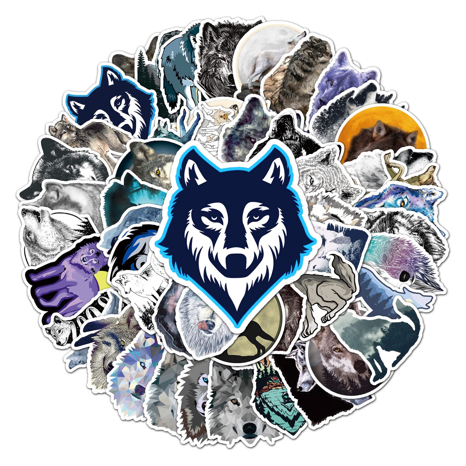 Wolf Stickers for Laptop (50 PCS),Gift for Children Teens Adults Girl Boys,Waterproof Stickers for Water Bottle,Wolf Vinyl Stickers for Scrapbook,Skateboard,Bike,Phone,Dairy