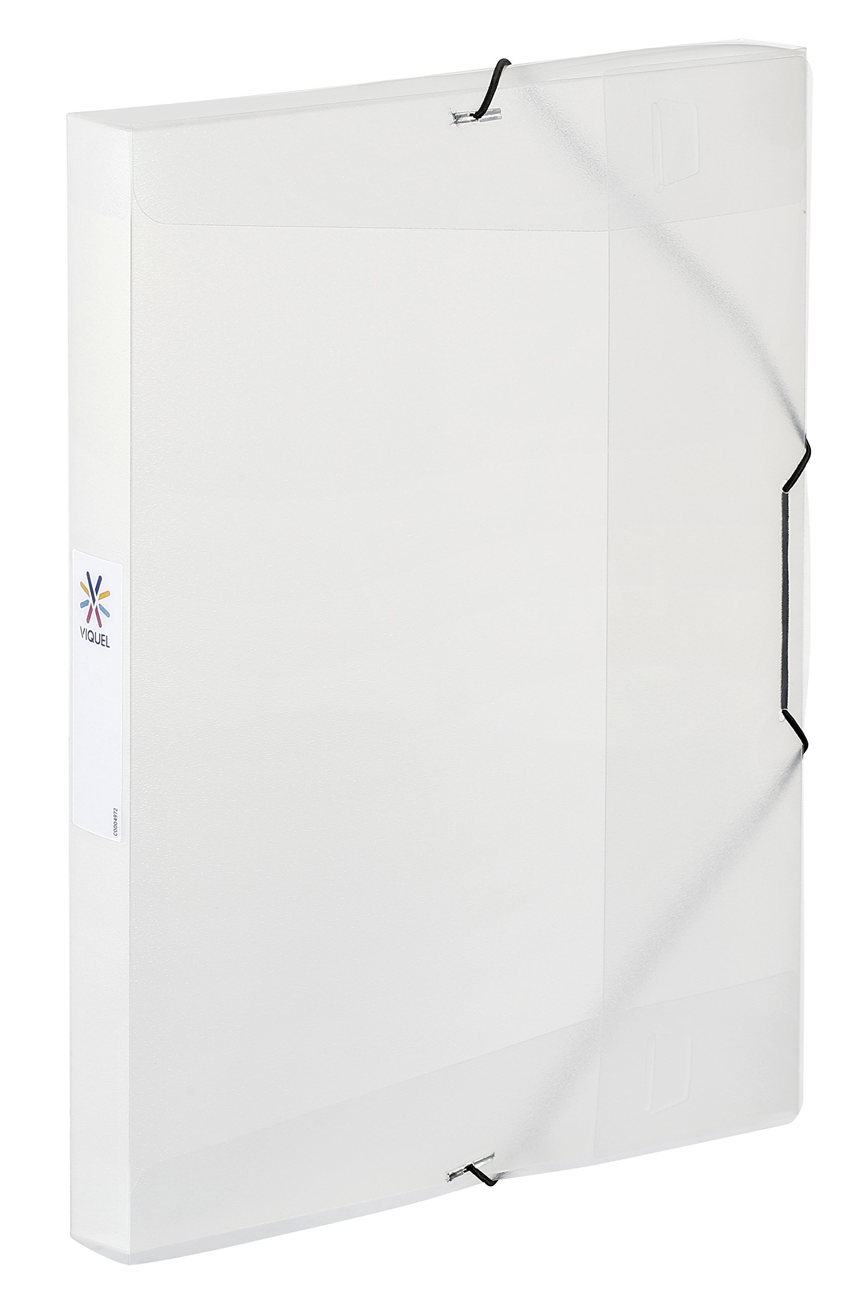 Viquel - Plastic Folder with Elastic Bands - A4 Size File Box - Identification Label on the Side - Made in France - Translucent colourless