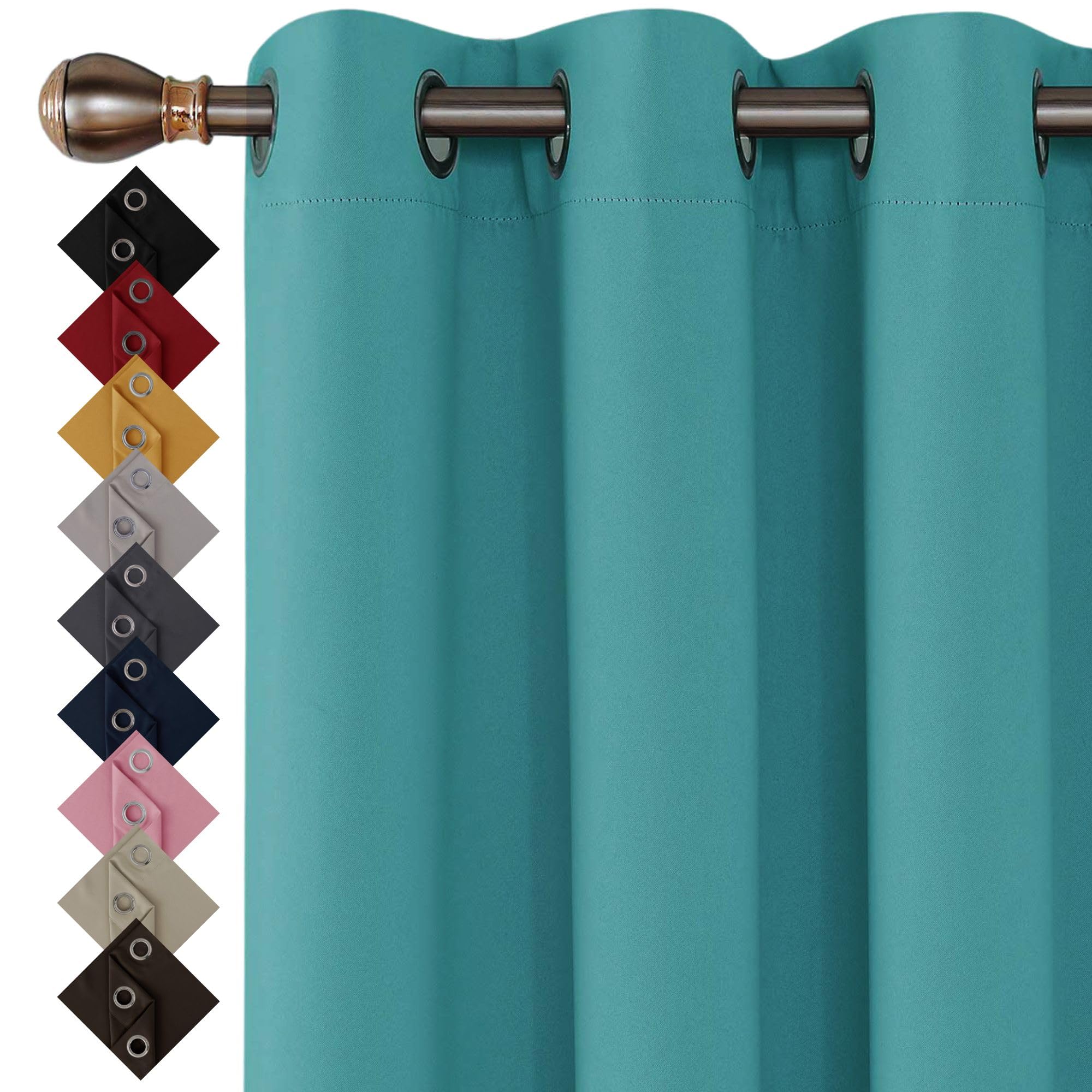 Turquoise Blackout Thermal Insulated Curtains for Bedroom Ring Top Eyelet window Curtains & Drapes (46 x 54 Inch, 2 panels) — image 1
