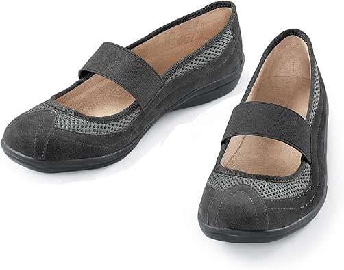 Amazon.com | Collections Etc Women's Extra-Wide Width Mary Jane Strap Shoes Black 6 | Flats