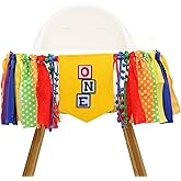 Letter Blocks One High Chair Banner - First Birthday Decorations, Nursery Rhyme Highchair Garland With Ribbon Fabric,1st Birthday Photo Props,Cake Smash Party Colorful Banner