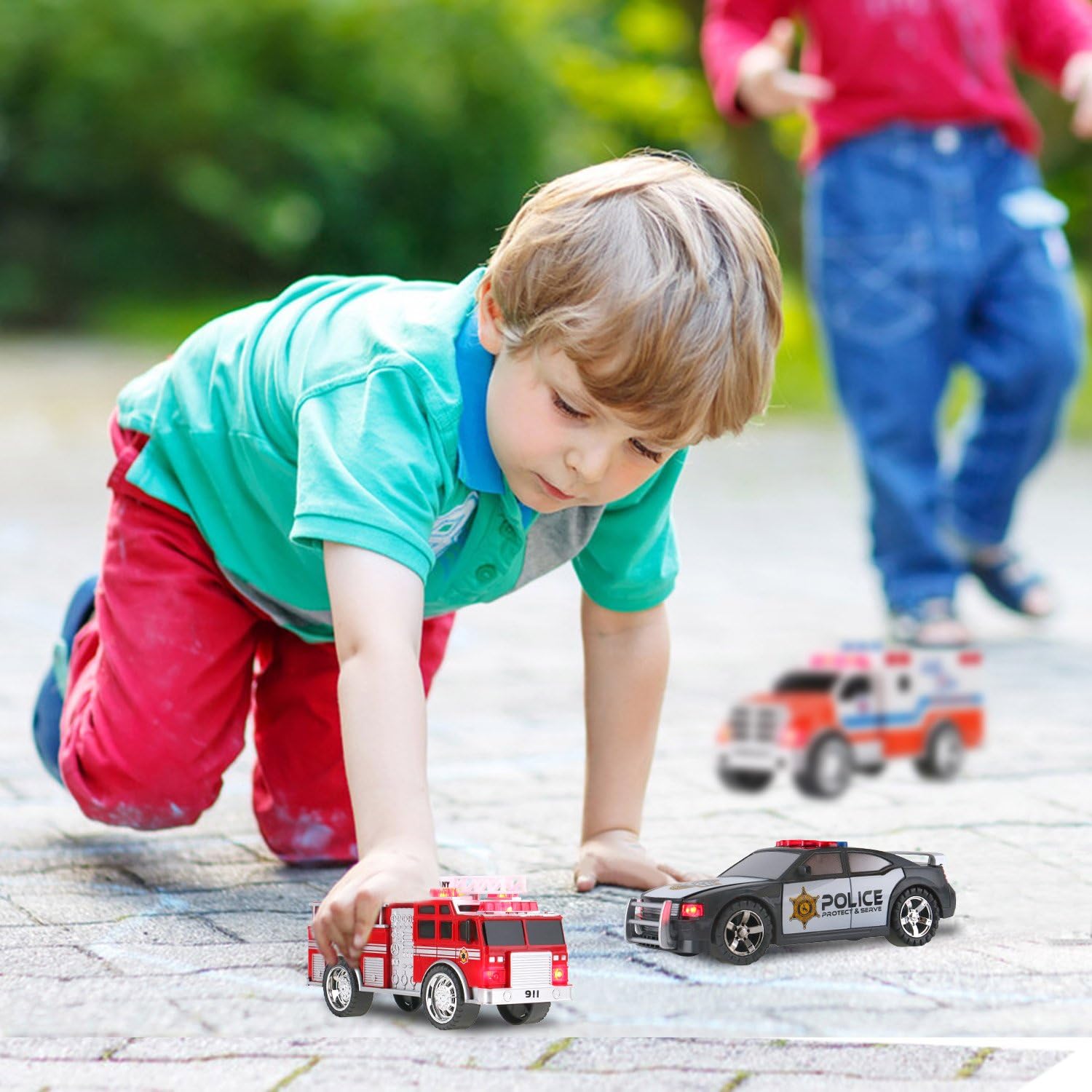 Liberty Imports 3-in-1 True Hero Emergency Rescue Vehicles Kids Toy Cars Playset - Ambulance, Fire Truck and Police Car with 3-Button LED Light and Sound Effects: Toys & Games