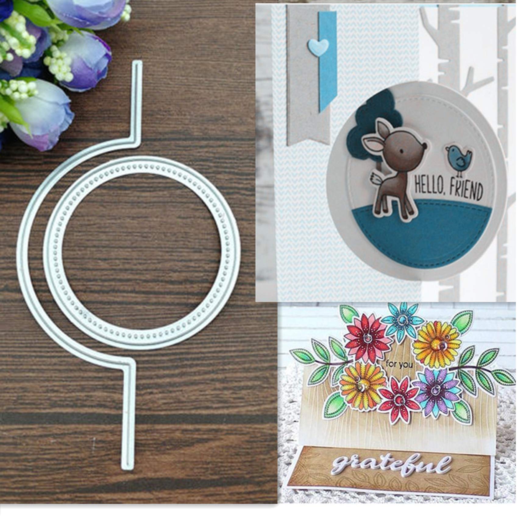 Round Tag Flower Metal Die Cuts,Round Square Card Cutting Dies Cut Stencils DIY Scrapbooking Album Decorative Embossing Paper Dies Festival Card Making