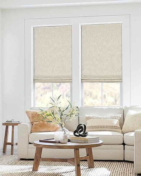 NO TOOLS NO DRILL CORDLESS ROMAN SHADES FOR INDOOR WINDOWS 100% BLACKOUT, FOR WINDOW SIZE 20″ W × 64″ H BEIGE
