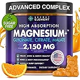 Magnesium Glycinate 2150MG Gummies for Women and Men, High Absorption Magnesium Glycinate, Citrate, Malate Gummies for Adults & Kids, Sleep Support, Sugar Free, Vegan, 60 Chews, Orange