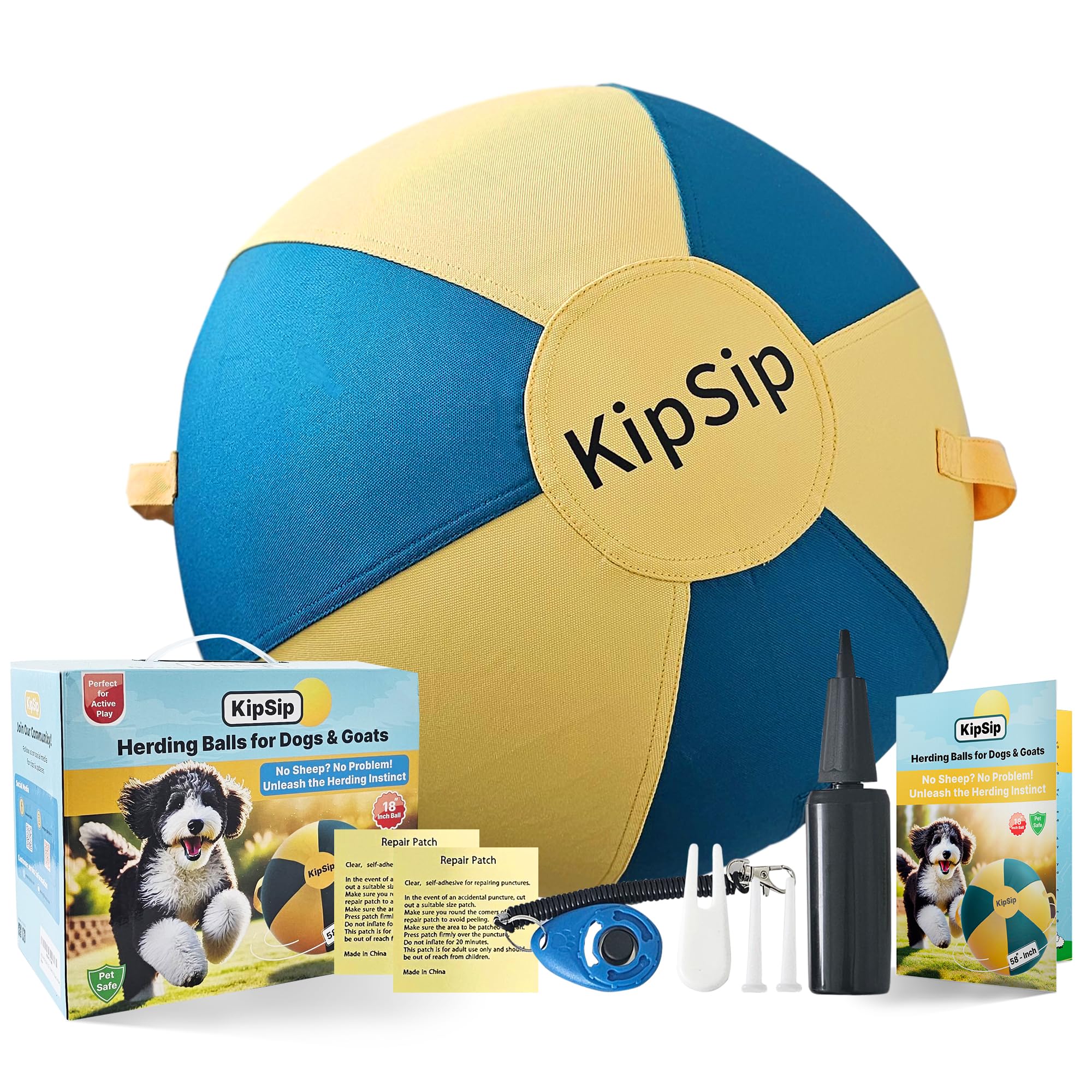 Photo 1 of KipSip Herding Ball for Dogs – 18” Dog Training Ball with Handles for Medium & Large Breeds – Non-Chew Interactive Toy for Aussies, Heelers & Collies – Outdoor Exercise & Mental Stimulation Toy