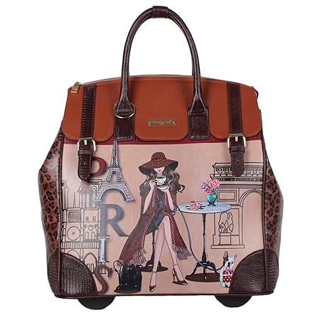 Nicole Lee Exclusive Print Rolling Pink Business Tote, Laptop Compartment, Wheeled Travel Tote