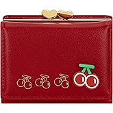 YINHEXI Wallet Women, RFID Blocking Small Compact Trifold PU Leather Card Holder Purse with Coin Pocket & ID Window for Ladies, Teens, and Girls (Cherry Red)