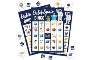 Disfuco Space Bingo Game for 24 Players - Outer Space Party Games, Birthday Bingo Cards for Adults, Party Favors Supplies and Decorations (B12)