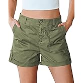luvamia Shorts for Women High Waisted Dressy Casual Summer Elastic Waist Comfy Rolled Hem Stretch Twill Pocket Shorts