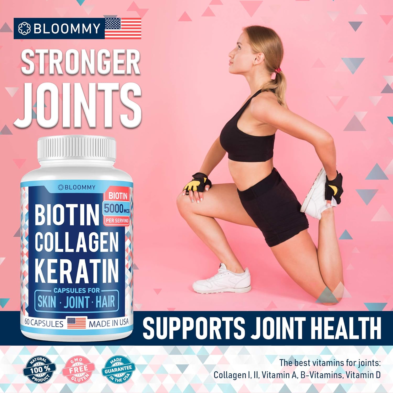 Biotin, Collagen & Keratin Capsules - Joints, Skin & Hair Natural Vitamins - Made in USA - Biotin & Collagen Supplements for Women - Collagen Pills for Hair Care - Collagen Peptides Pills - 60 caps: Health & Personal Care