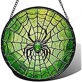 CRISGIF Stained Glass Window Hanging - Black Green Horror Spider Web Suncatcher for Doors Garden Patio Sun Catchers Decor Christmas Halloween Birthday Gifts for Women Men Mom Nana Friend 6.3 in