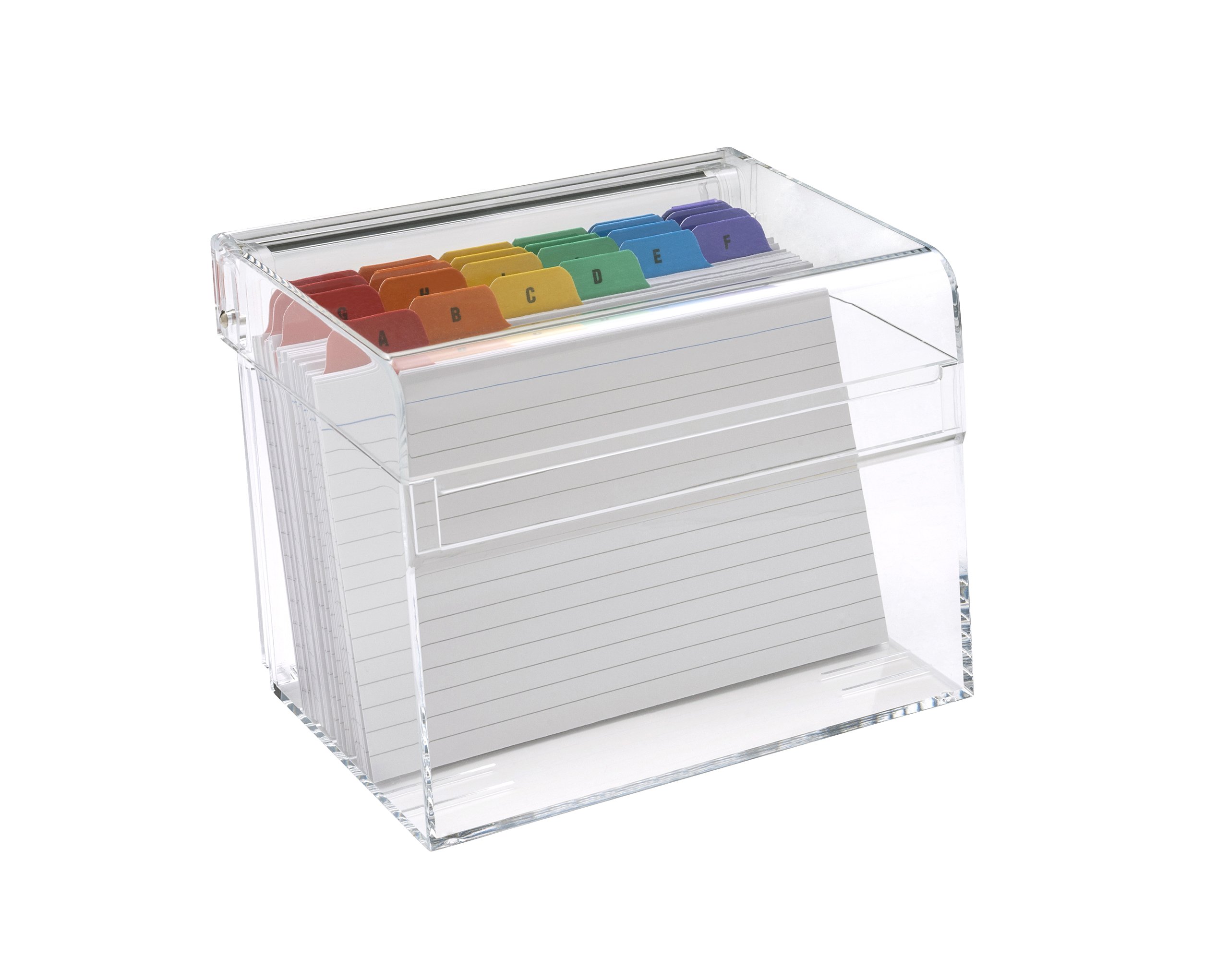 OSCO Medium Clear Acrylic Index Box, A to Z Divider Tabs, 100 Lined Note Cards, Ruled Revision Flash Card, Recipe Notes, Office Contacts Filing, Desktop Organiser, Holds 6" × 4" Cards (148 × 105 mm)