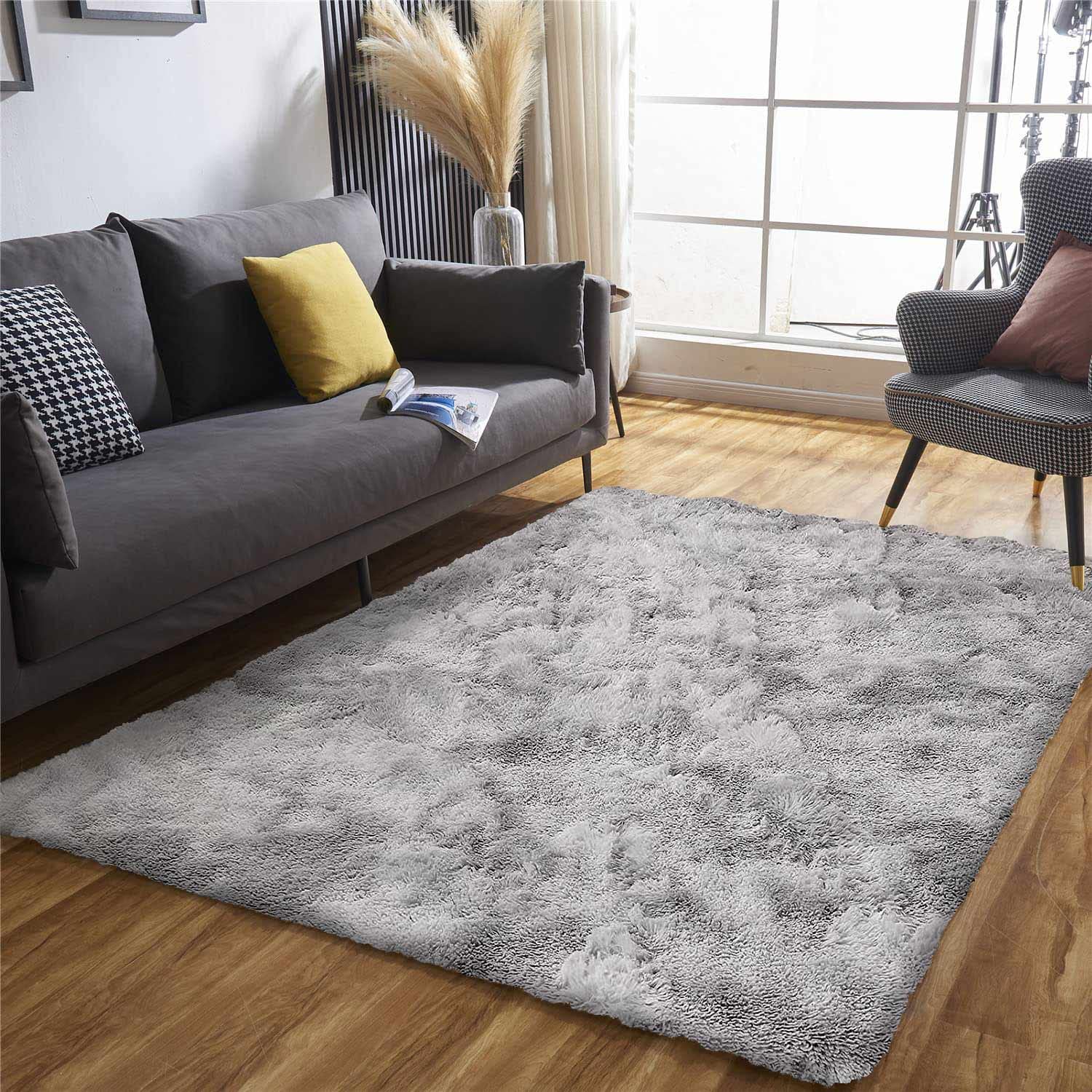 JURLEA Rugs Living Room - Modern Soft Fluffy Shaggy Rugs for Bedroom Nursery Bedside Large Non-Slip Plush Area Rug Carpet Home Decor (Grey White, 120 x 160 cm)