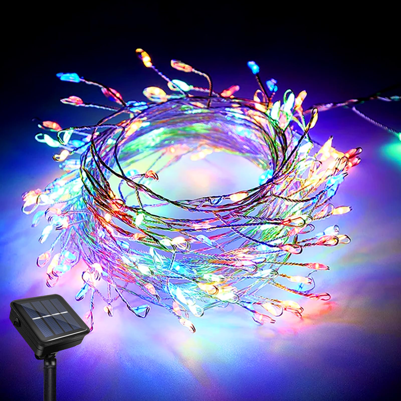 JIMACRO LED Solar String Light, 6M 200LEDs Solar Firecracker Light, 8 Modes Waterproof Copper Wire Mini Cluster Chain Firecrackers Fairy String Light for Walkway Yard Garden Pathway Lawn Patio