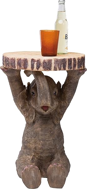 Kare Design Beistelltisch Animal Elefant, Ø35cm, kleiner, runder Couchtisch, Holzoptik, Tierfigur als ausgefallener Wohnzimme