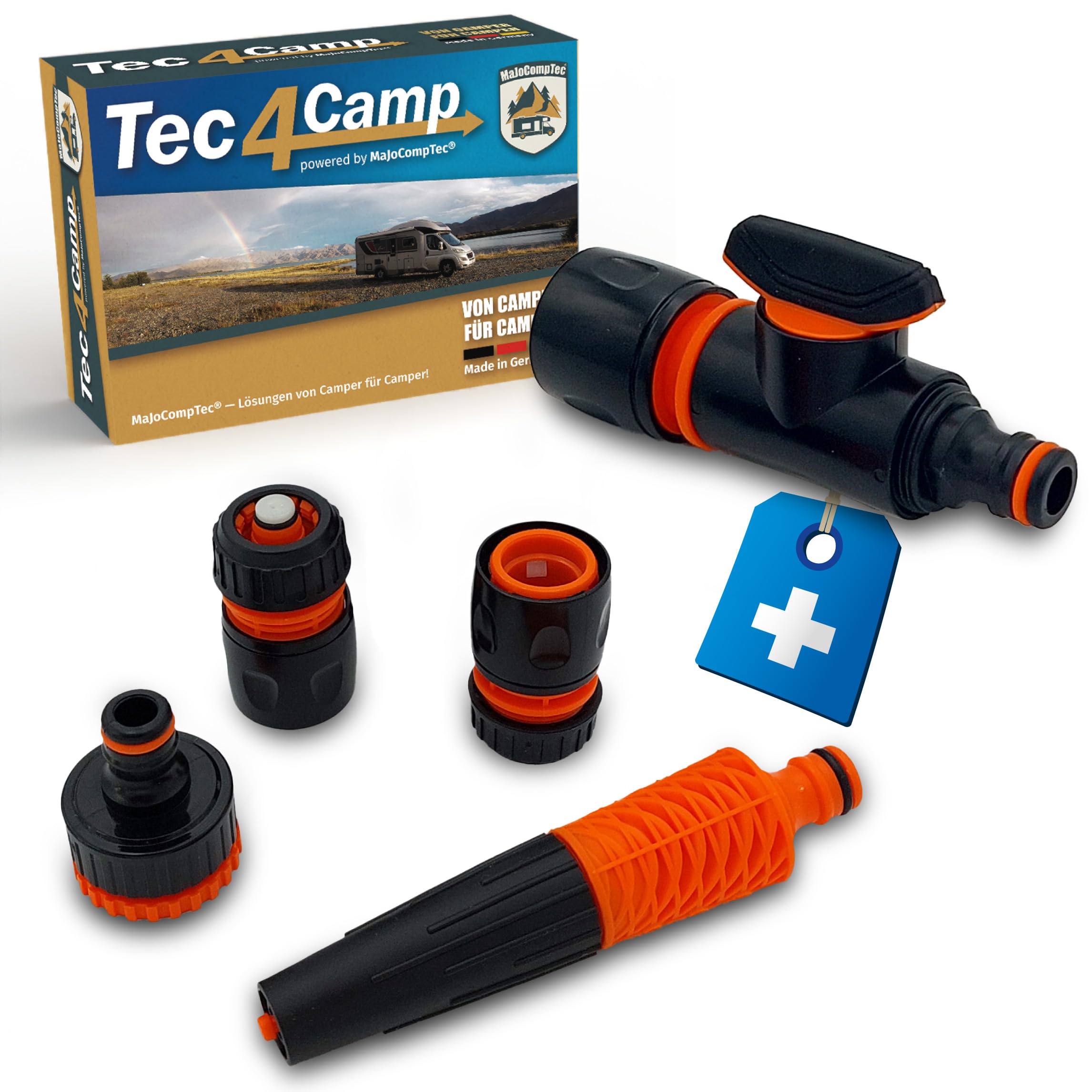 MaJoCompTec® CONNECT-2241 Connection Set, Stopcock for Garden Hose, Water Connection Set with Hose Coupling, Tap Connector, Water Sprayer (Regulating Valve + Starter Set)