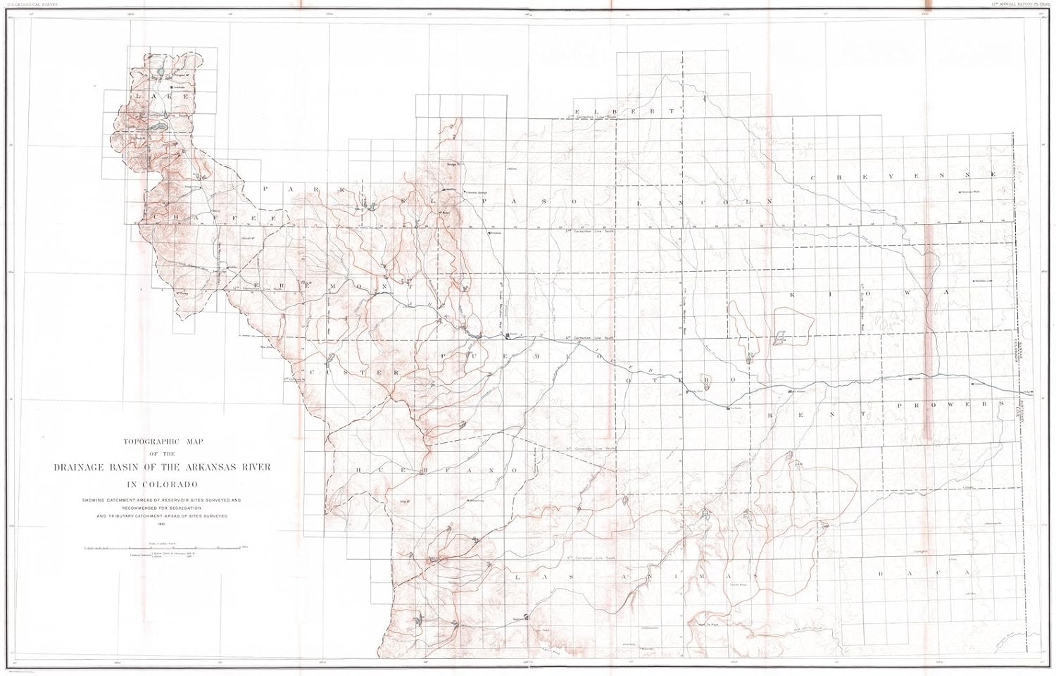 Amazon Historicマップ 地形図12のの排水溝のアーカンソー州の川コロラド州の 69in X 44in 6944 アートフレーム ポスター オンライン通販