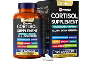OnHeal Cortisol Supplement with Aspalathus Linariifolius, Magnesium, L-Theanine - For Men and Women - Stress Relief, Sleep Su