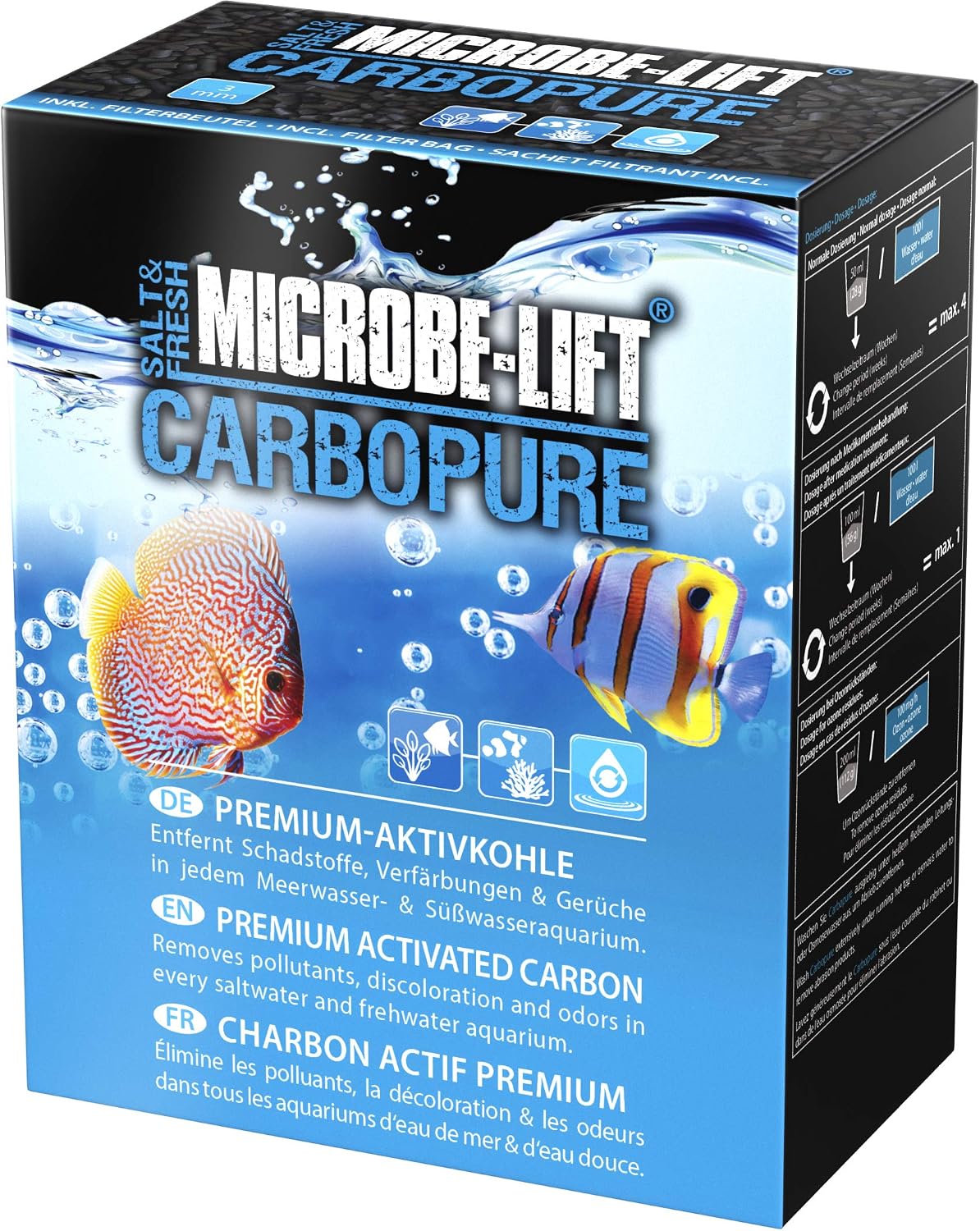 Aquarium activated carbon, ARKA Carbopure 1000 ml, removes cloudiness, medication residue & colourants