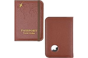 Hennaja Passport Holder with Airtag Slot, Airtag Passport Wallet for Men Women, Slim Leather Passport Holder Case Family for Travel Anti-Lost(1-Lichee Brown)