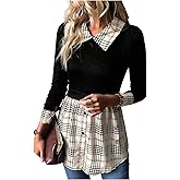 GORGLITTER Women's Long Sleeve Peplum Tops Blouse Dressy Casual Button Down Collared Shirts Fall Teacher Baby Doll Tops