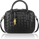 Women's Handmade Woven Top-handle Bag Fashion Leather Shoulder Handbag Crossbody Purse Woven Purse for Women