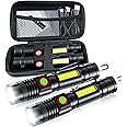 iToncs LED Flashlight Rechargeable, High Lumens Super Bright Magnetic Flashlight with COB Work Light, Waterproof, 4 Modes, Pocket Tactical Flashlights 2 Packs Tactical Flashlights with Bag