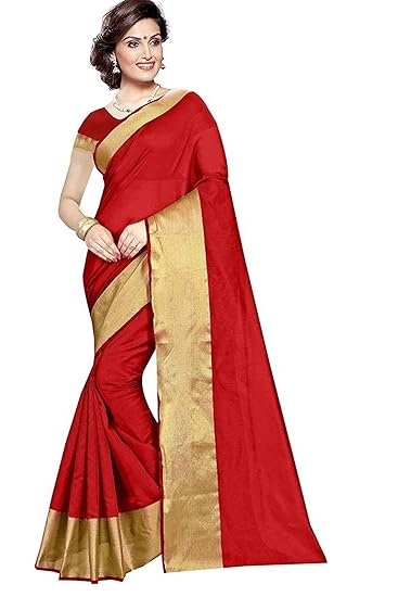 Women's Black Color Cotton Silk Sarees With Blouse Piece