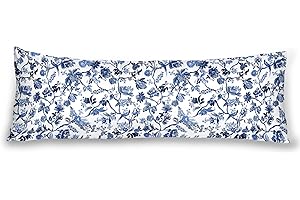 HMS HAPPY MEMORIES Body Pillowcase, Bohemian Flower Ultra Soft Colorful Velvet Full Long Body Pillow Covers 20 x 54 with Zipper, Total Boho Floral Body Pillow Protector, for Adults Women and Men (Blue White)