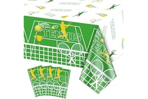 QUERICKY 4 Pack Tennis Party Tablecloths, Tennis Theme Birthday Table Cover, 51x87'' Plastic Disposable Rectangle Tennis Party Table Covers for Men Women Kids Birthday Party Tennis Theme Party Decorations