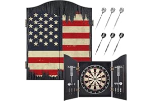 Yirinatek Sisal Dart Board Cabinet Sets, Decorative Dart Boards for Adults [6*Steel Darts] - Wooden Dartboard Cabinet with Integrated Scoreboard for Family Game Rooms - US Flag