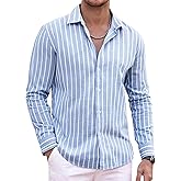 Alex Vando Mens Linen Long Sleeve Casual Button Down Shirt for Men Beach Wedding Shirts